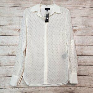 Bebe Womens Rouched Studded Long Sleeve Semi Sheer Top Size XS NEW WITH TAGS